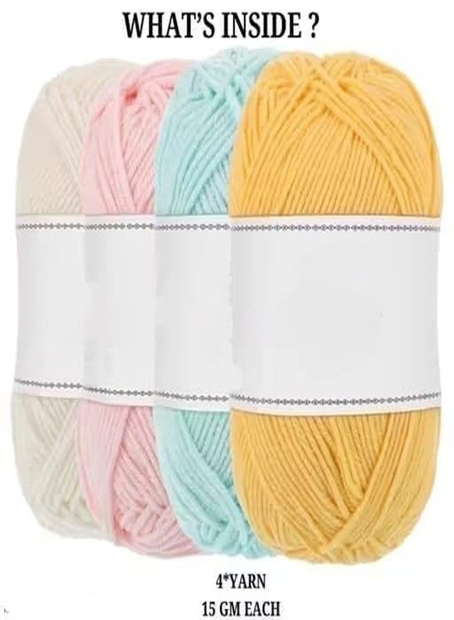 VIRADHAM 4 PCS Crochet Yarn Set - Soft Fluffy Knitting Thread, Assorted Pastel Colors for Crochet & Hand Knitting (Hook+4yarnset) - Image 2